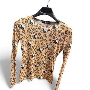 y2k 90s peace sign leopard lace shirt